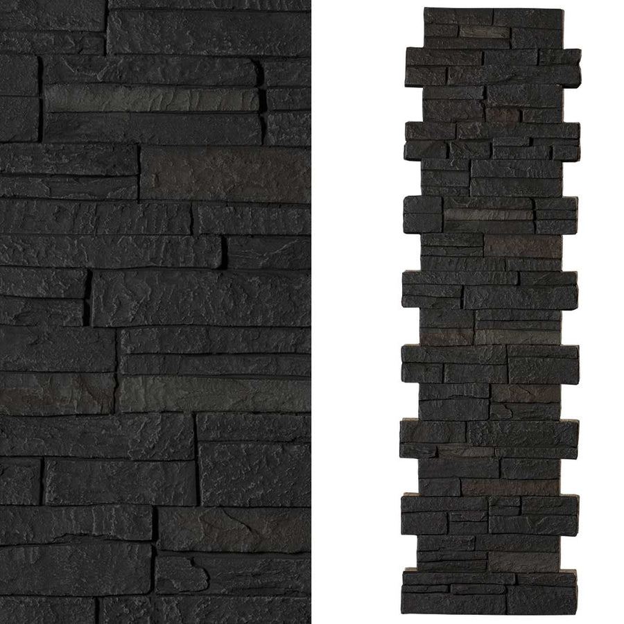 STACKED STONE - PILLAR PANEL-Faux Stone Pillar-Quality Stone-Black Blend-8"-Wall Theory