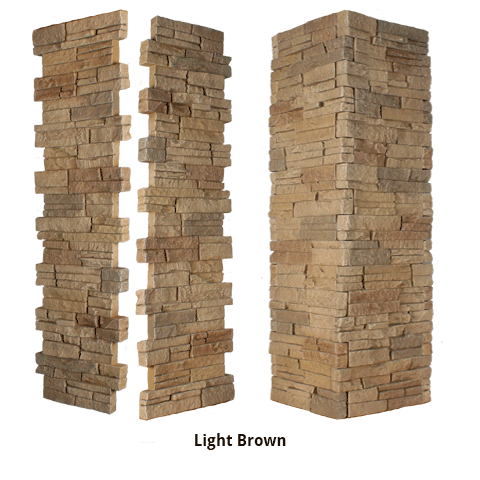 Faux Stacked Stone Pillar Panel - Light Brown